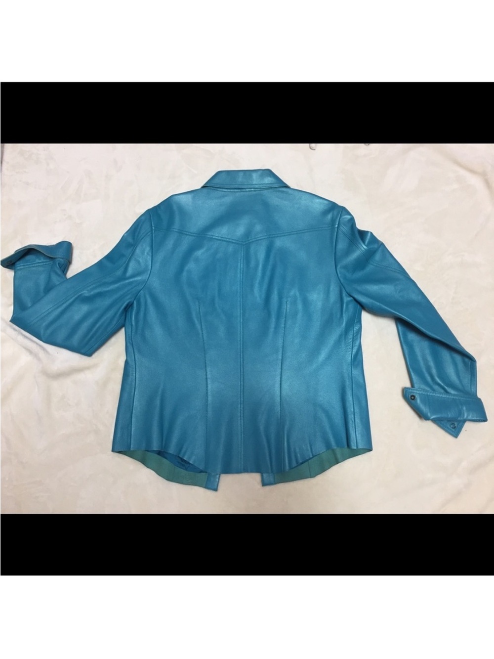 Sharon Young Turquoise Blue Leather snap-Front Jacket - Picture 3 of 4